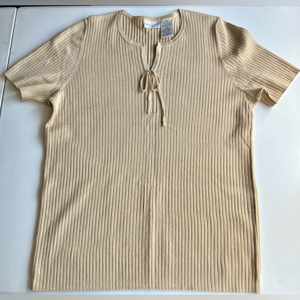 White Stag Tan Cable Knit Short Sleeve Women's Blouse - Size 1X